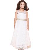 girls White Net printed stitched   dress