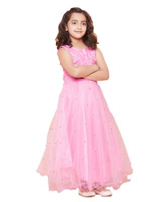 girls Pink Net printed stitched   dress 1