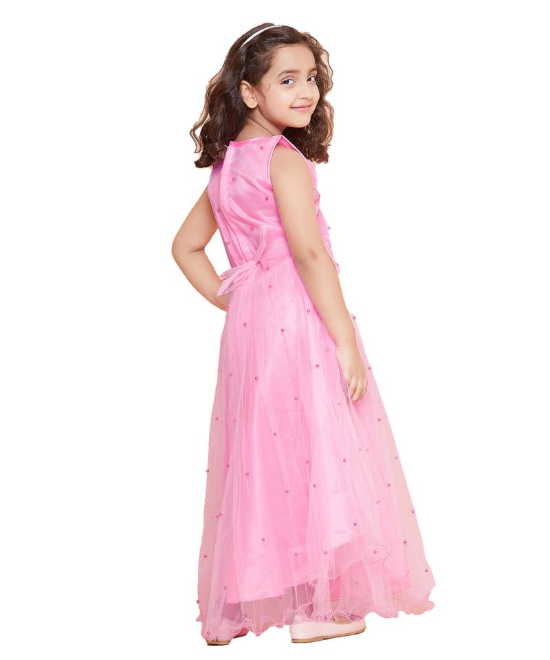 girls Pink Net printed stitched   dress