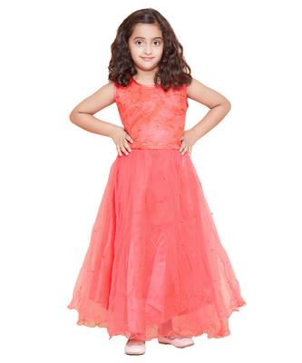 girls Red Net printed stitched   dress 1