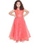 girls Red Net printed stitched   dress