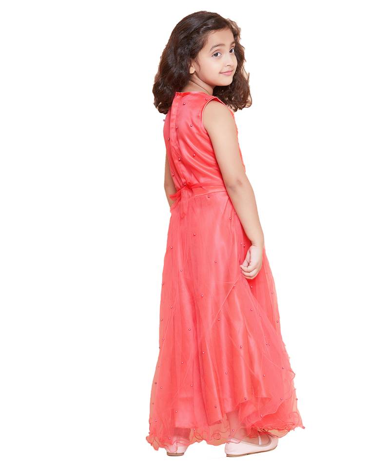 girls Red Net printed stitched   dress