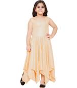 girls Beige cotton printed stitched   dress