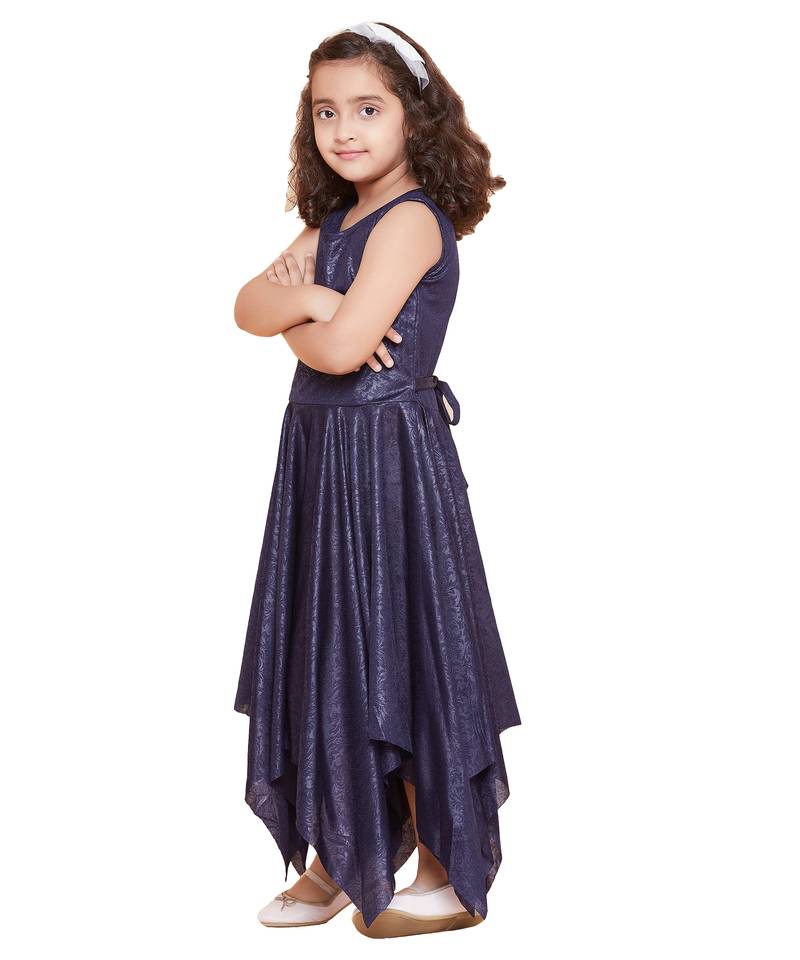 girls Blue cotton printed stitched   dress