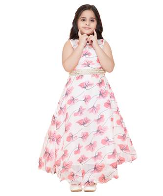 girls Red Net printed stitched   dress 1