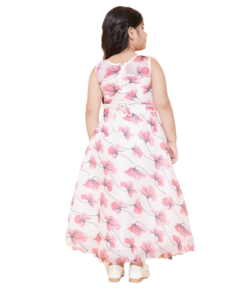 girls Red Net printed stitched   dress