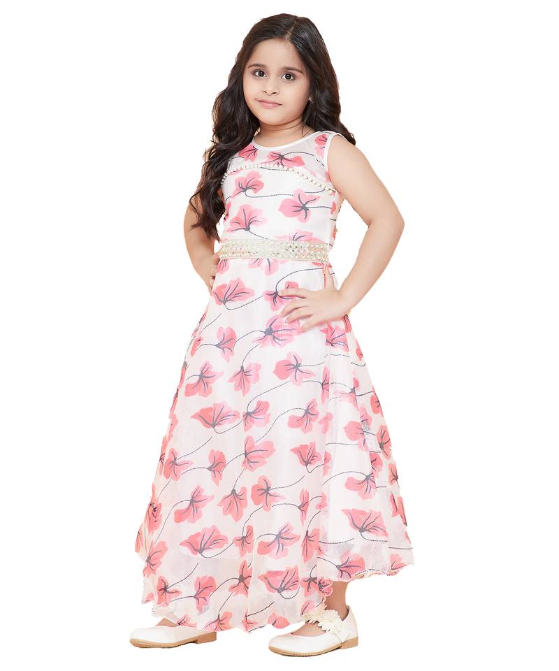 girls Red Net printed stitched   dress