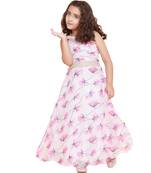 girls Pink Net printed stitched   dress