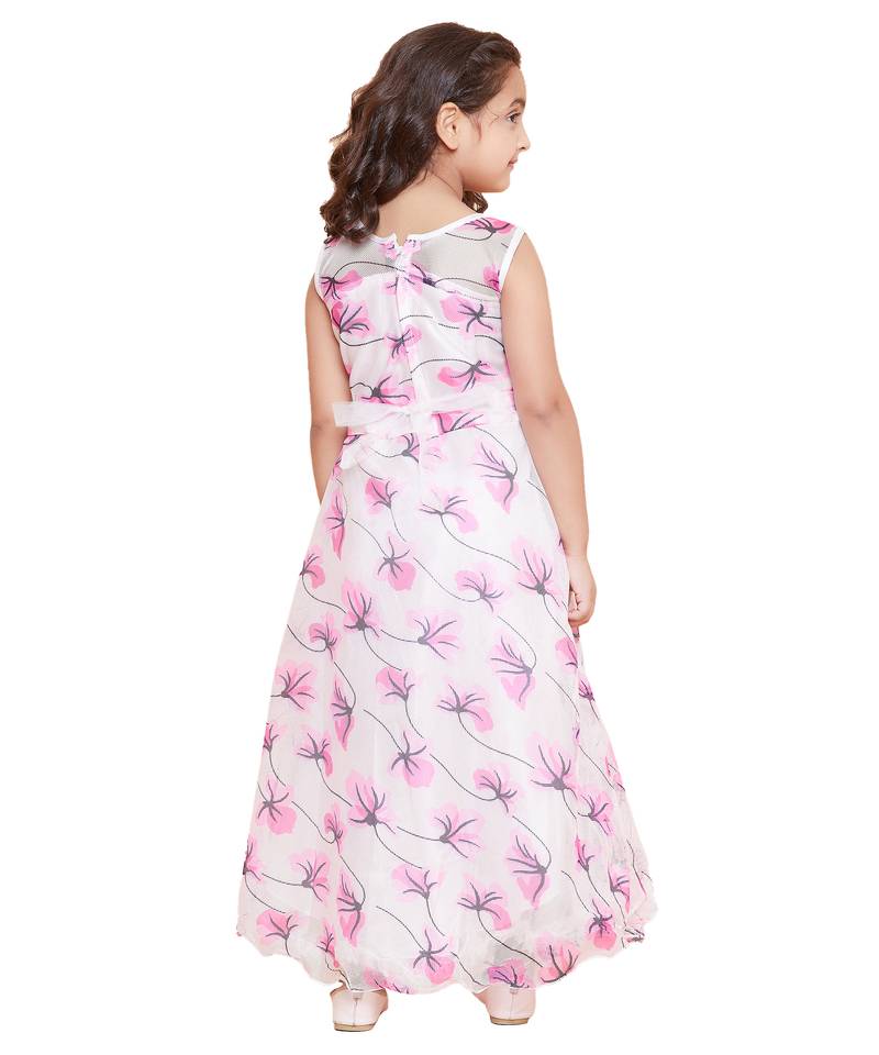 girls Pink Net printed stitched   dress