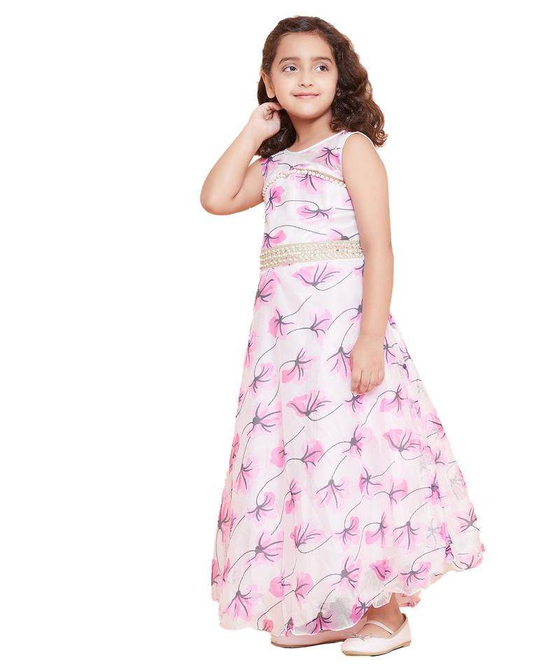 girls Pink Net printed stitched   dress