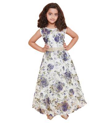 girls blue Net printed stitched   dress 1