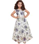girls blue Net printed stitched   dress