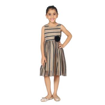 Beige brasso nylon kids-frocks 1