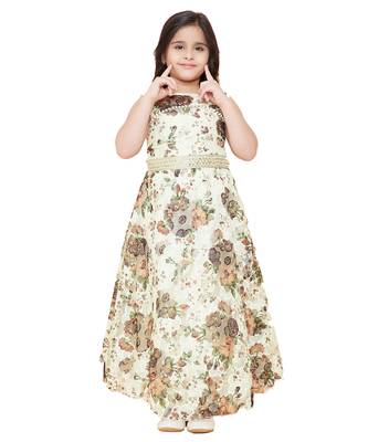 girls Brown Net printed stitched   dress 1