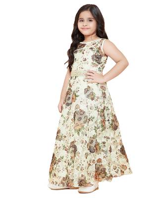 girls Brown Net printed stitched   dress 3