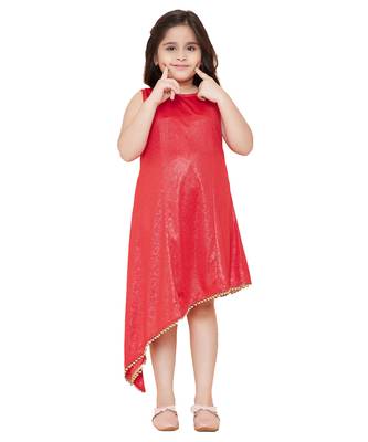 girls Red cotton printed stitched   dress 1