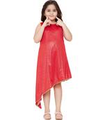 girls Red cotton printed stitched   dress