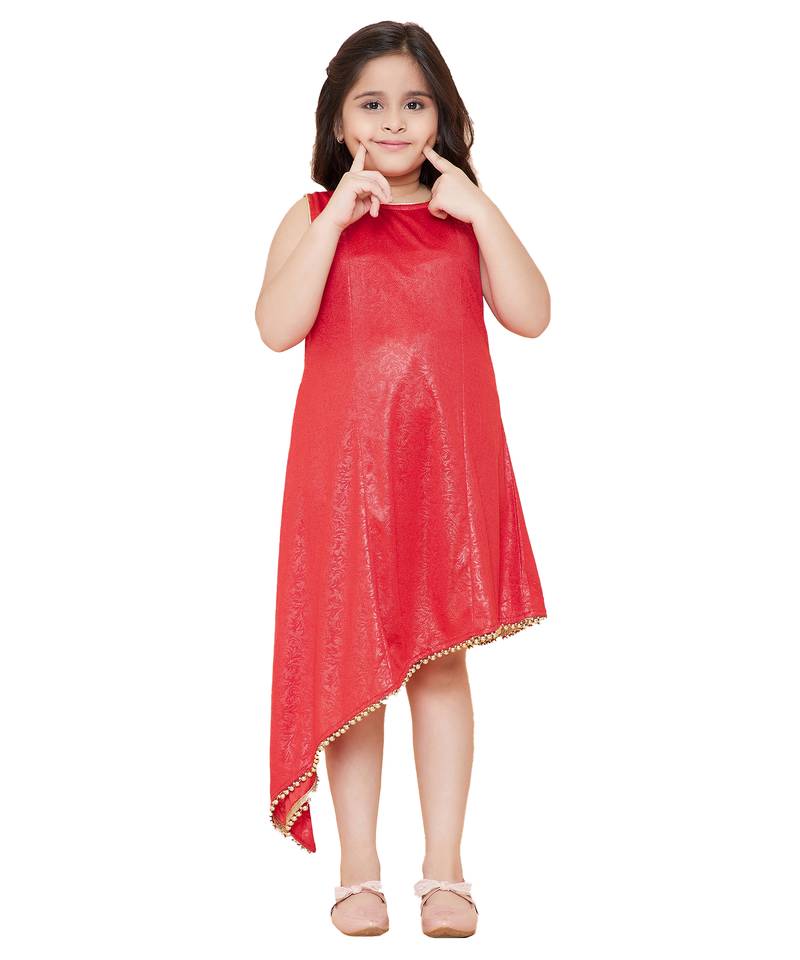 girls Red cotton printed stitched   dress