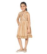 Beige printed cotton kids-frocks