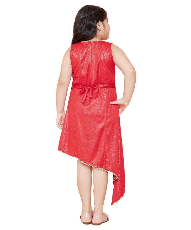 girls Red cotton printed stitched   dress