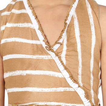 Beige printed cotton kids-frocks 3