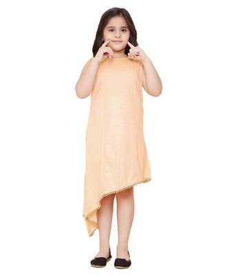 girls Beige cotton printed stitched   dress 1
