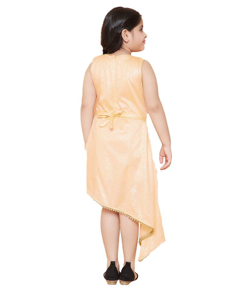 girls Beige cotton printed stitched   dress