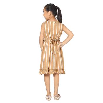 Beige printed cotton kids-frocks 4