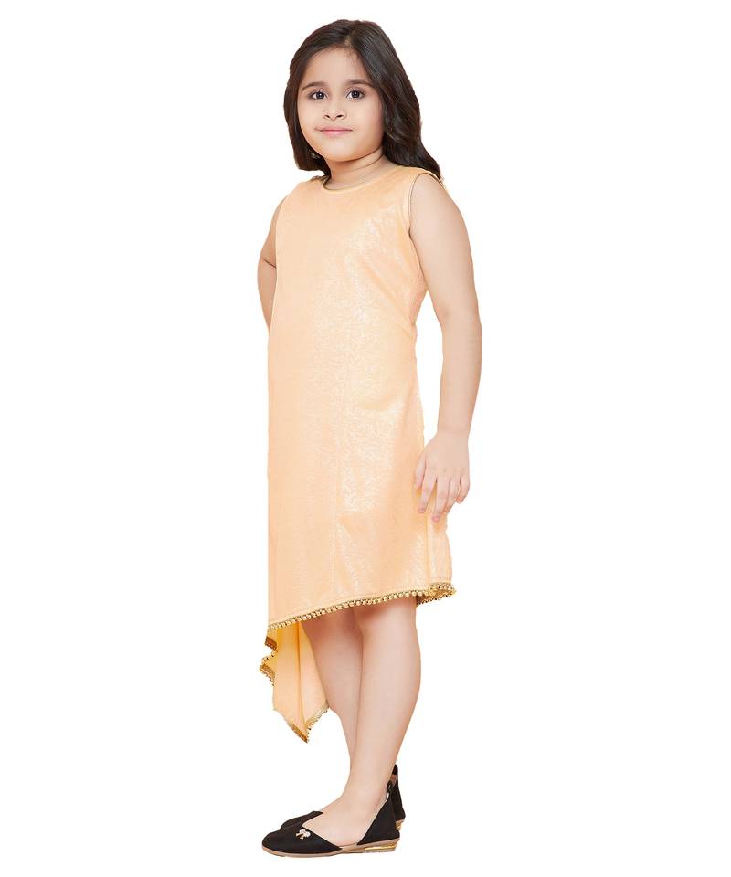 girls Beige cotton printed stitched   dress