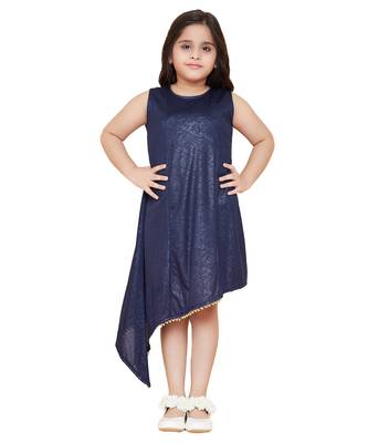 girls blue cotton printed stitched   dress 1