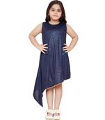 girls blue cotton printed stitched   dress