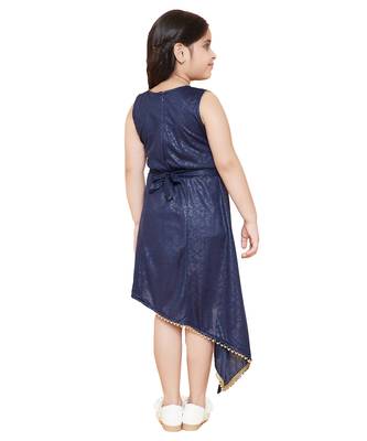 girls blue cotton printed stitched   dress 2