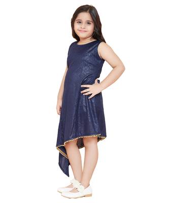 girls blue cotton printed stitched   dress 3