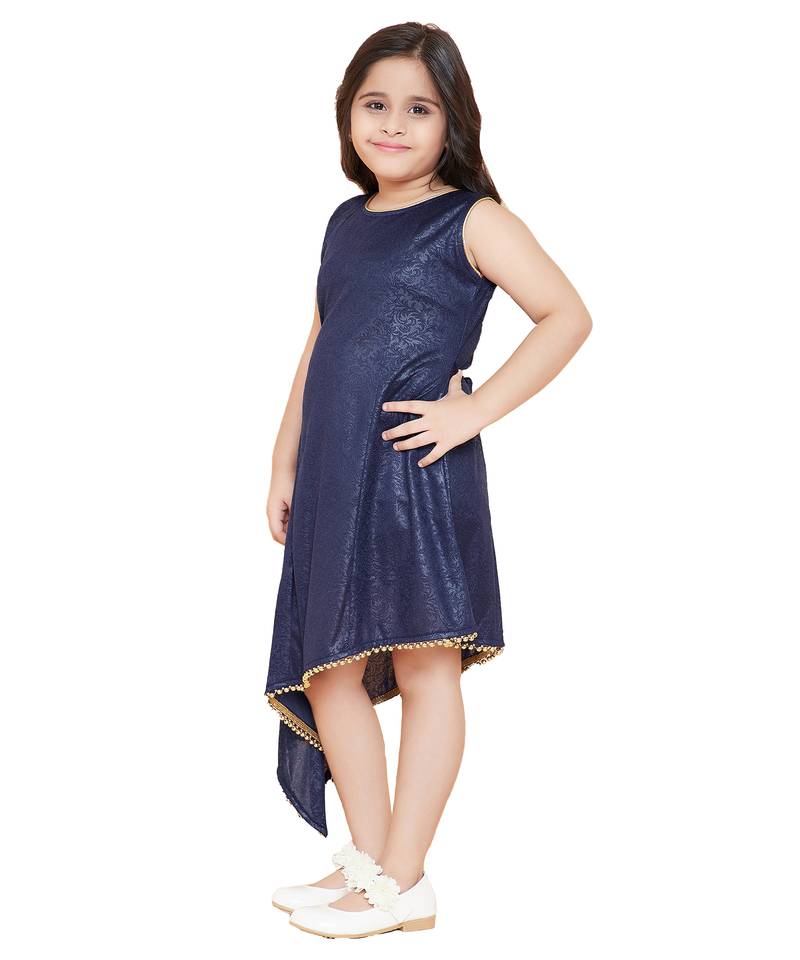 girls blue cotton printed stitched   dress