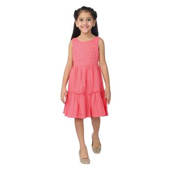 Pink embroidered cotton kids-frocks 1
