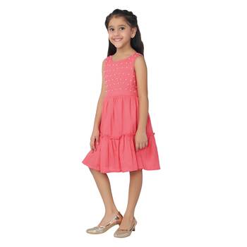 Pink embroidered cotton kids-frocks 2