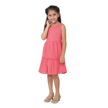 Pink embroidered cotton kids-frocks 5