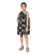 Black printed faux georgette kids-girl-gowns