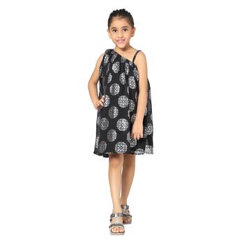 Black printed faux georgette kids-girl-gowns 2