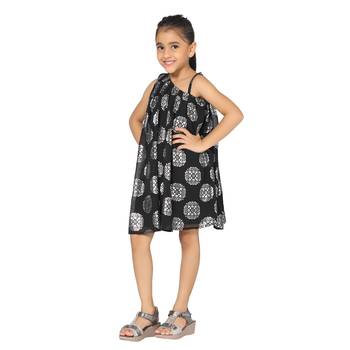 Black printed faux georgette kids-girl-gowns 5
