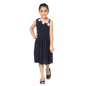 Blue plain satin kids-frocks 1