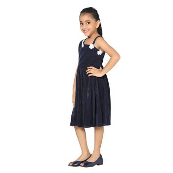 Blue plain satin kids-frocks 2