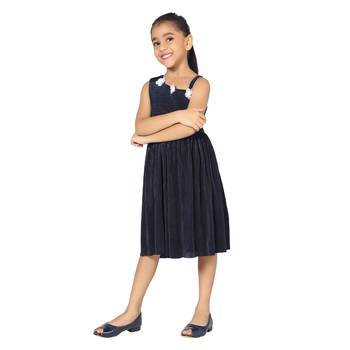 Blue plain satin kids-frocks 3