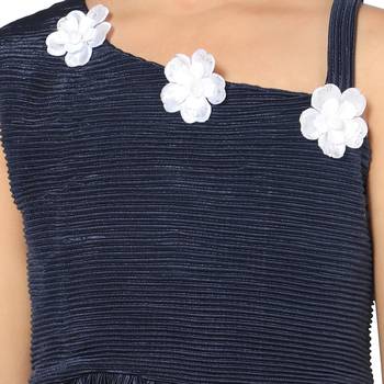 Blue plain satin kids-frocks 4