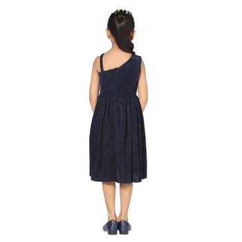 Blue plain satin kids-frocks 5