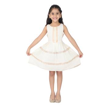 White woven kanchipuram silk kids-frocks 1