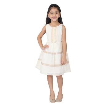White woven kanchipuram silk kids-frocks 3