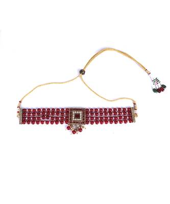 Pink Gold Plated Polki Studded Necklace Set With Earrings 3