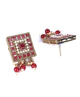 Pink Gold Plated Polki Studded Necklace Set With Earrings 4