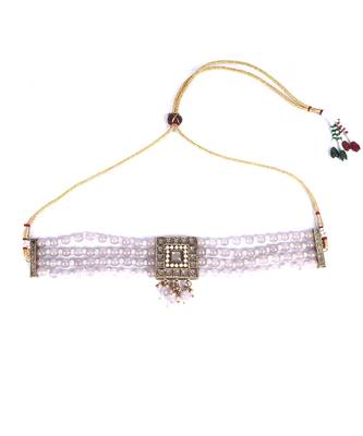 Grey Gold Plated Pearl Necklace Set With Earrings 3